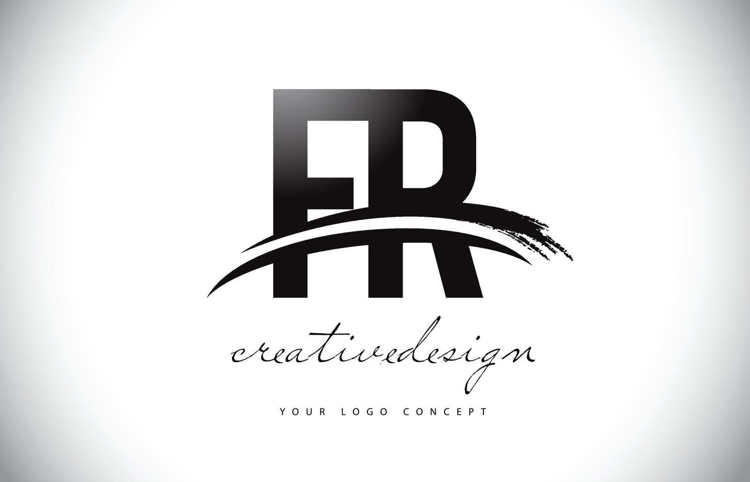 FR F R Letter Logo Design with Swoosh and Black Brush Stroke. vector