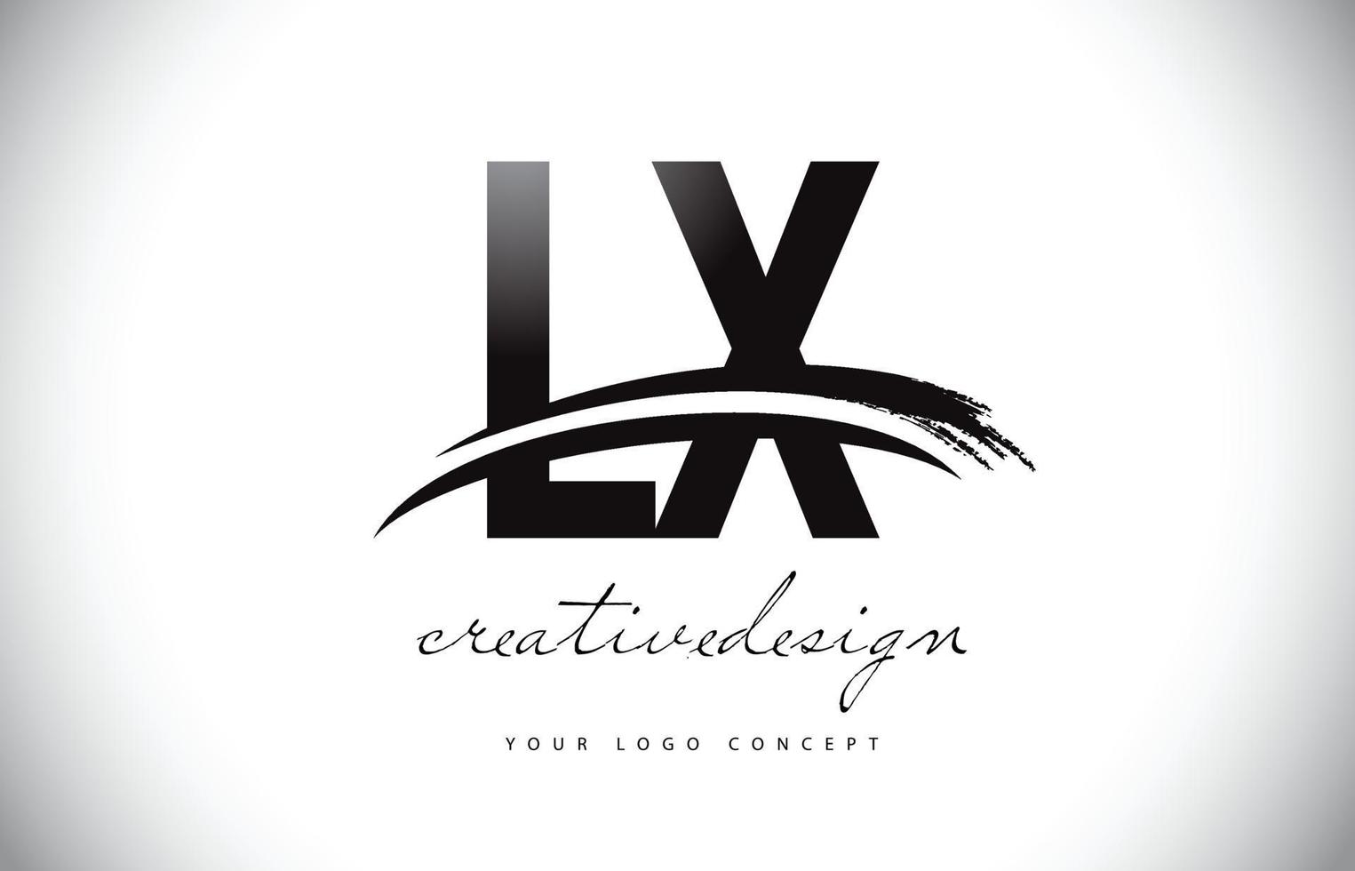 LX L X Letter Logo Design with Swoosh and Black Brush Stroke. vector