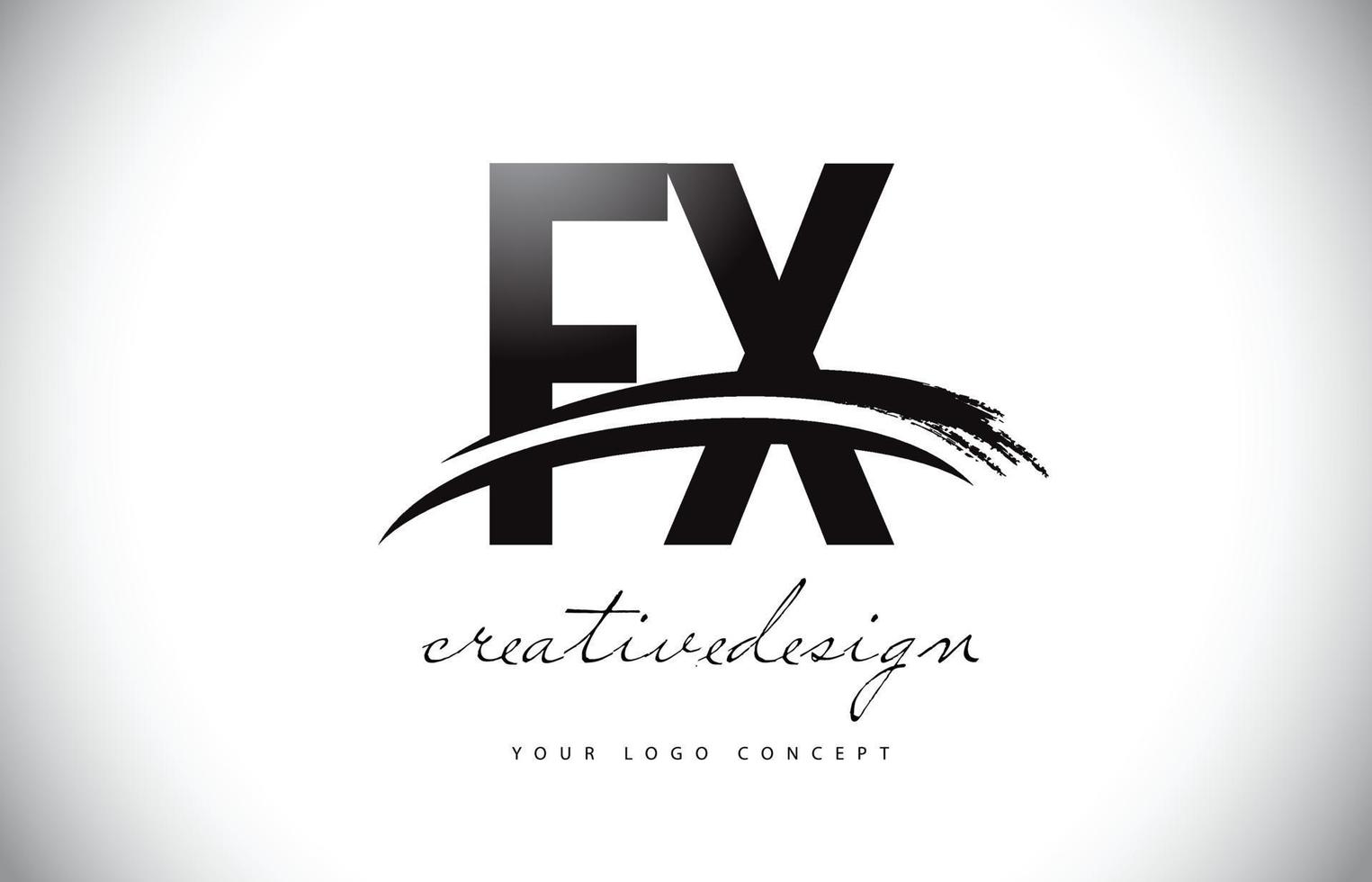 FX F X Letter Logo Design with Swoosh and Black Brush Stroke. vector