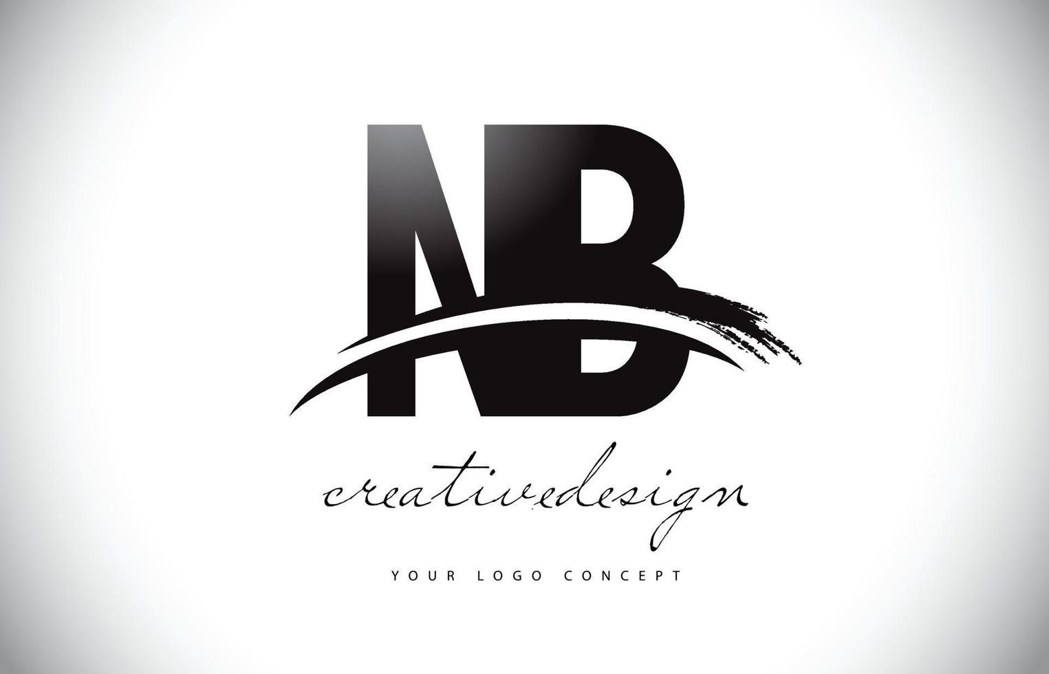 Diseño de logotipo de letra nb nb con swoosh y trazo de pincel negro. vector