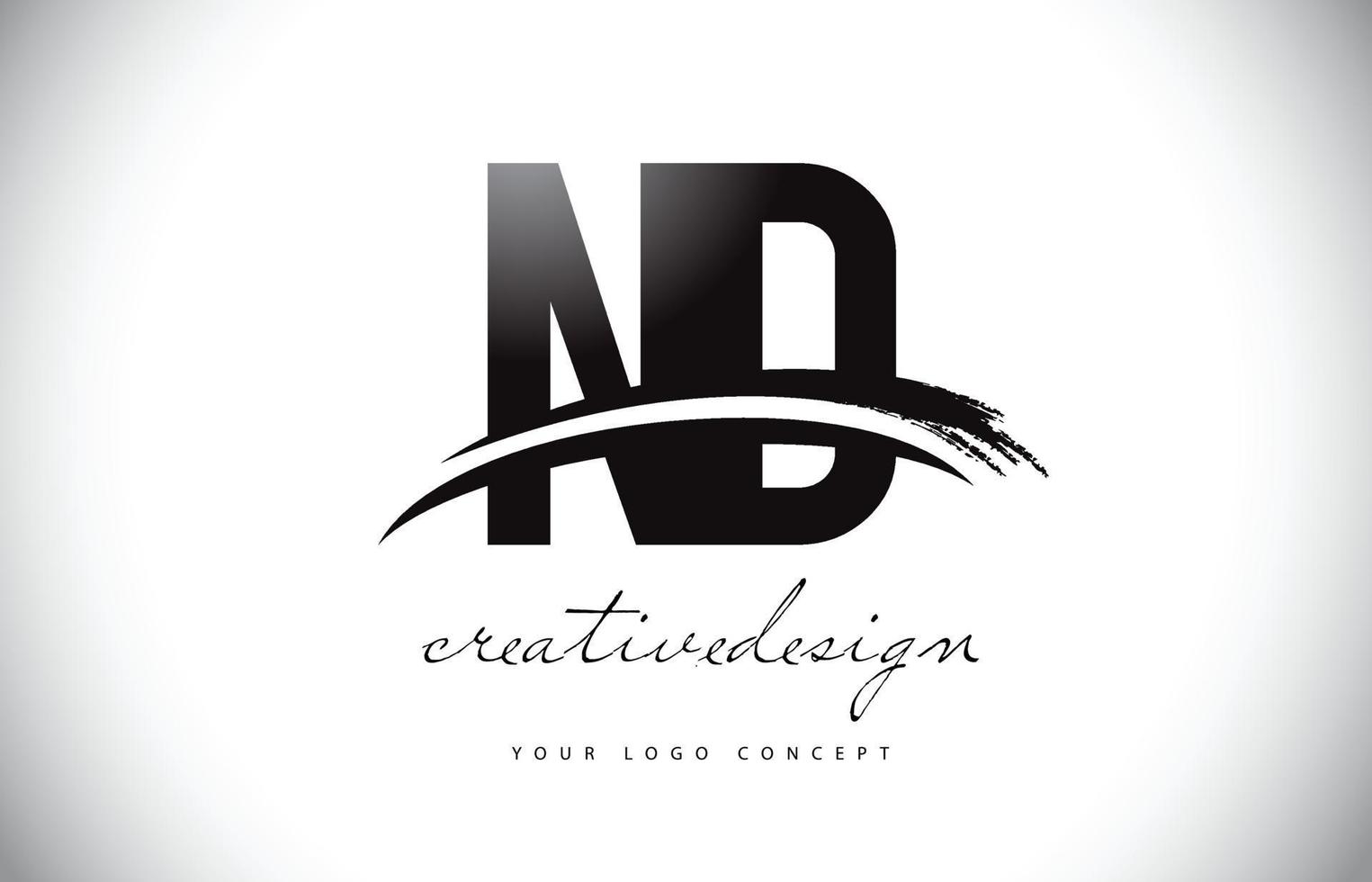 ND N D Letter Logo Design with Swoosh and Black Brush Stroke. vector