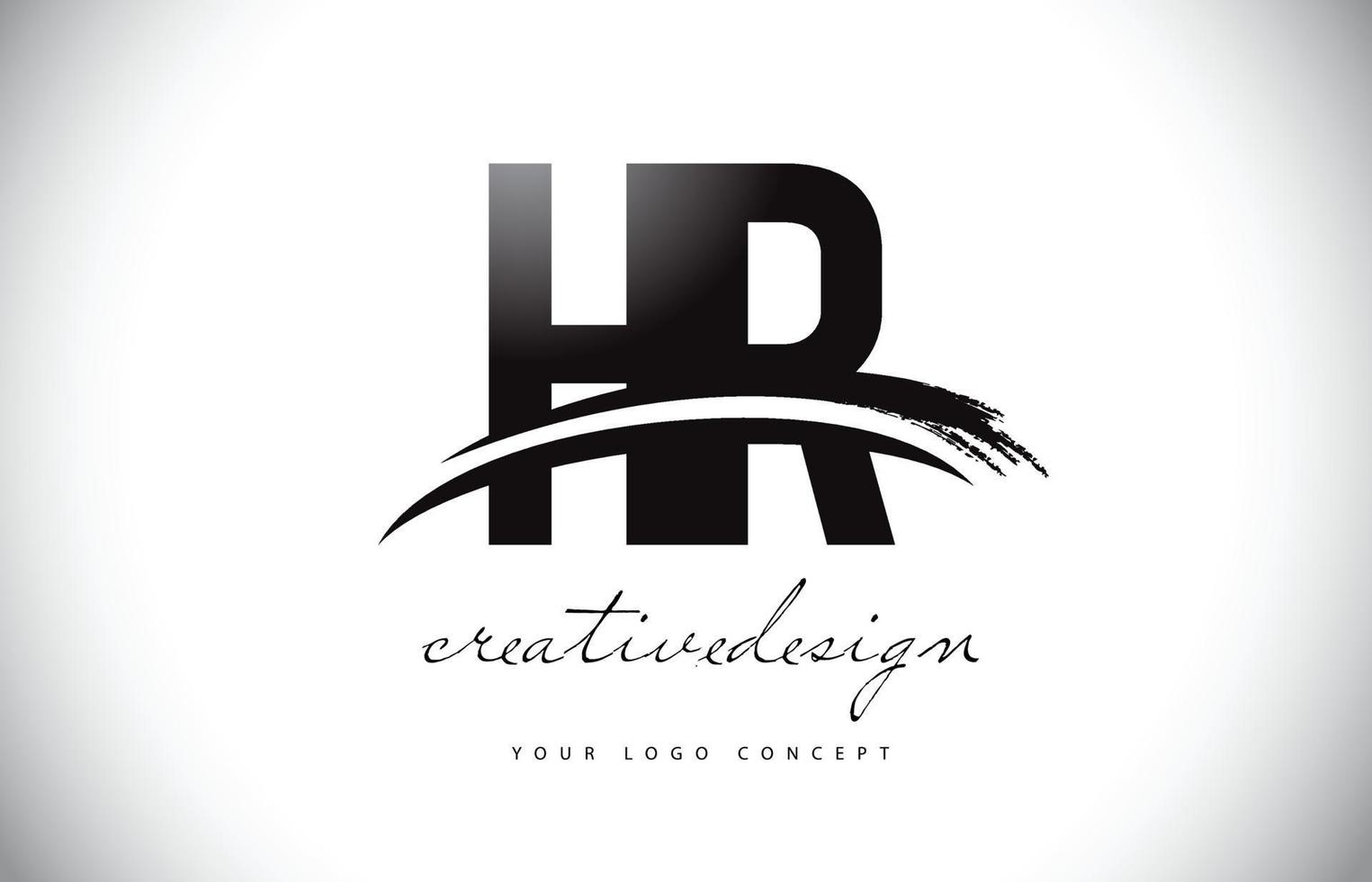 HR H R Letter Logo Design with Swoosh and Black Brush Stroke. vector