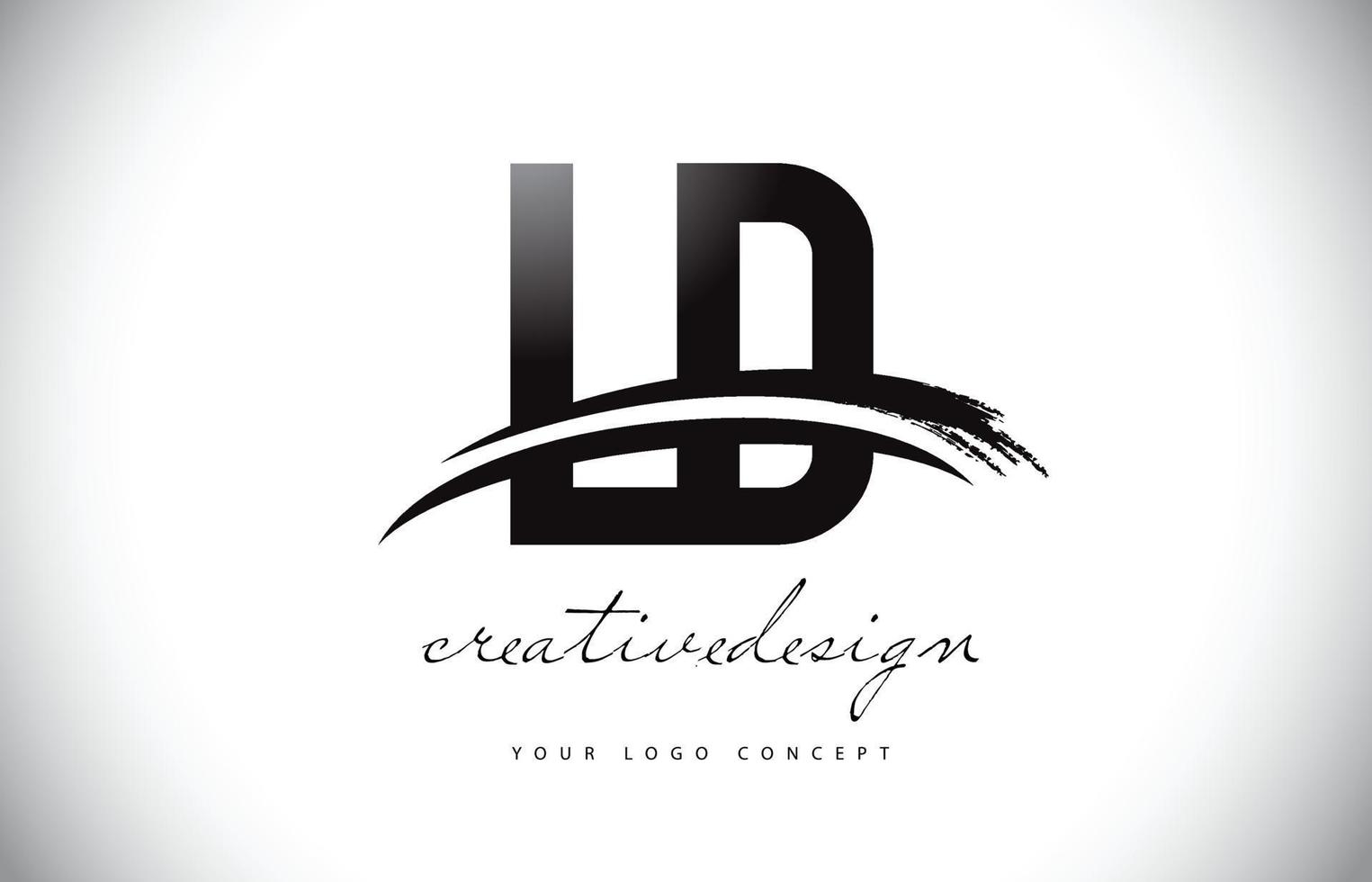 LD L D Letter Logo Design with Swoosh and Black Brush Stroke. vector