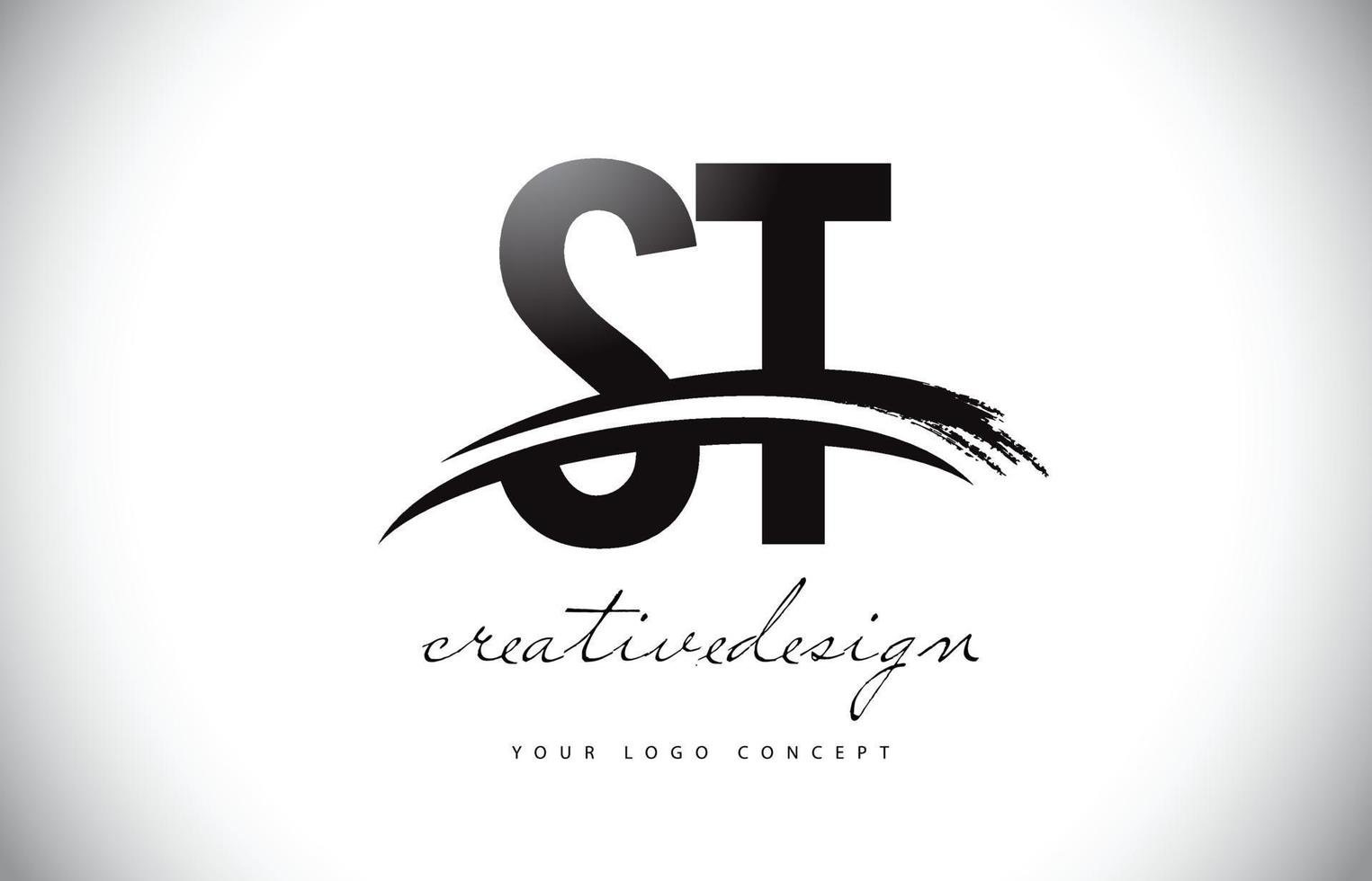 ST S T Letter Logo Design with Swoosh and Black Brush Stroke. vector