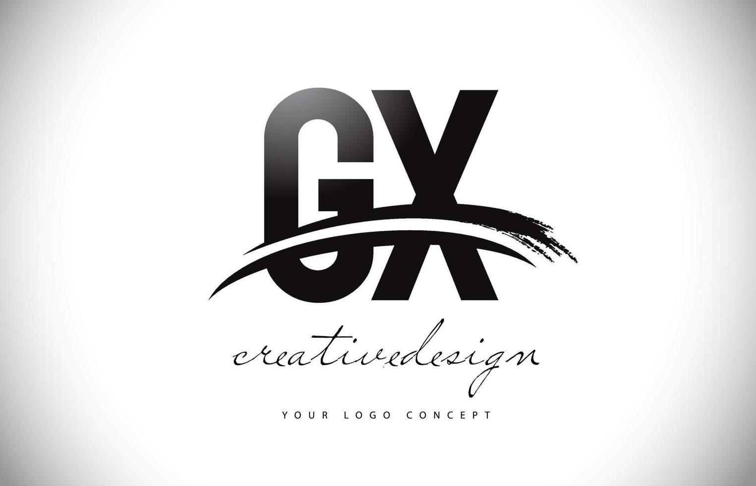 Diseño del logotipo de la letra gx gx con swoosh y trazo de pincel negro. vector