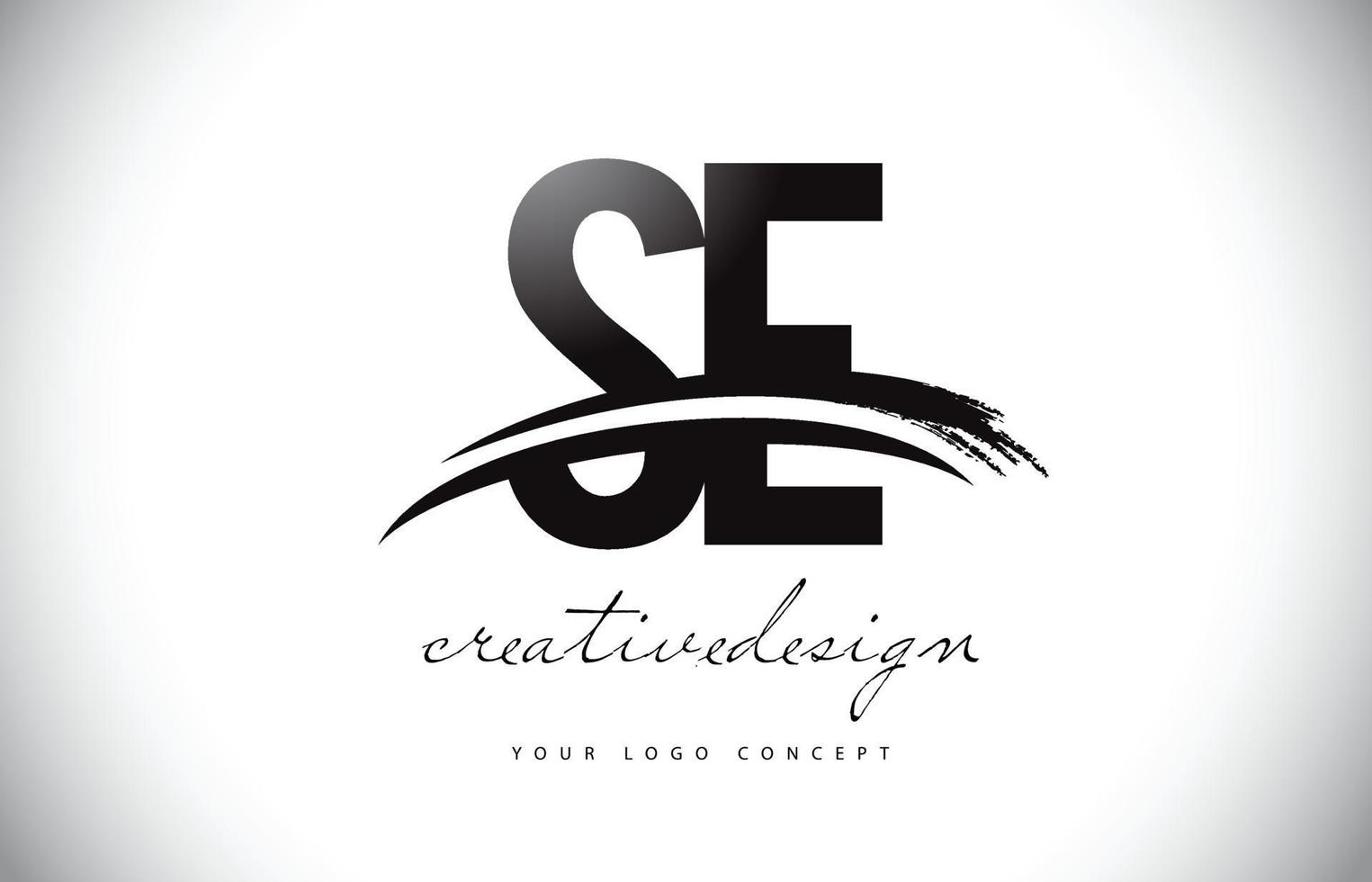 SE S E Letter Logo Design with Swoosh and Black Brush Stroke. vector
