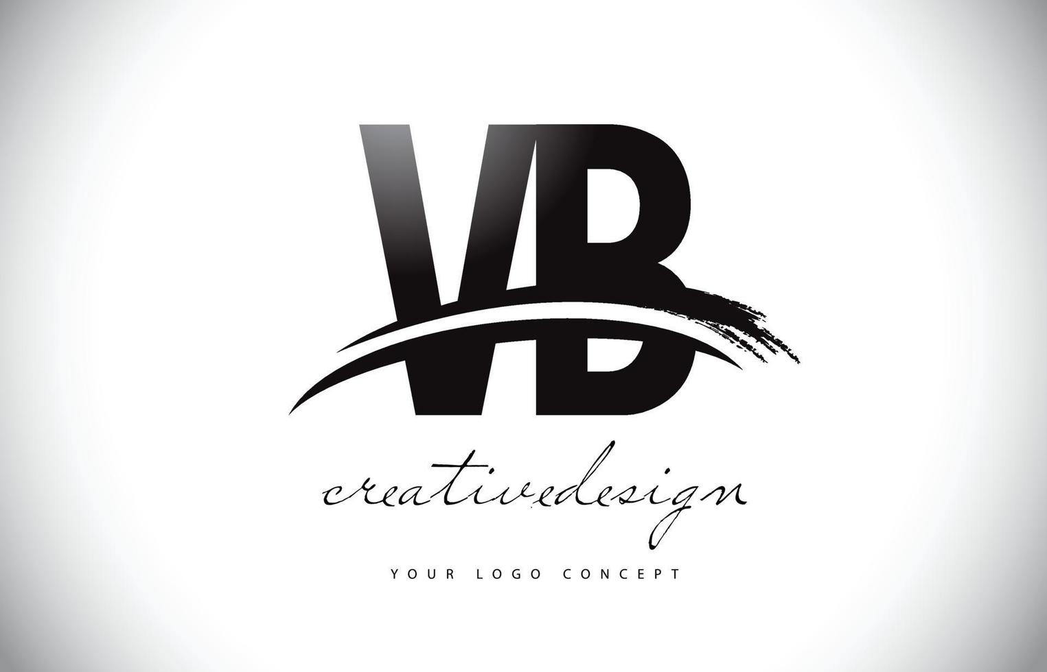 VB V B Letter Logo Design with Swoosh and Black Brush Stroke. vector