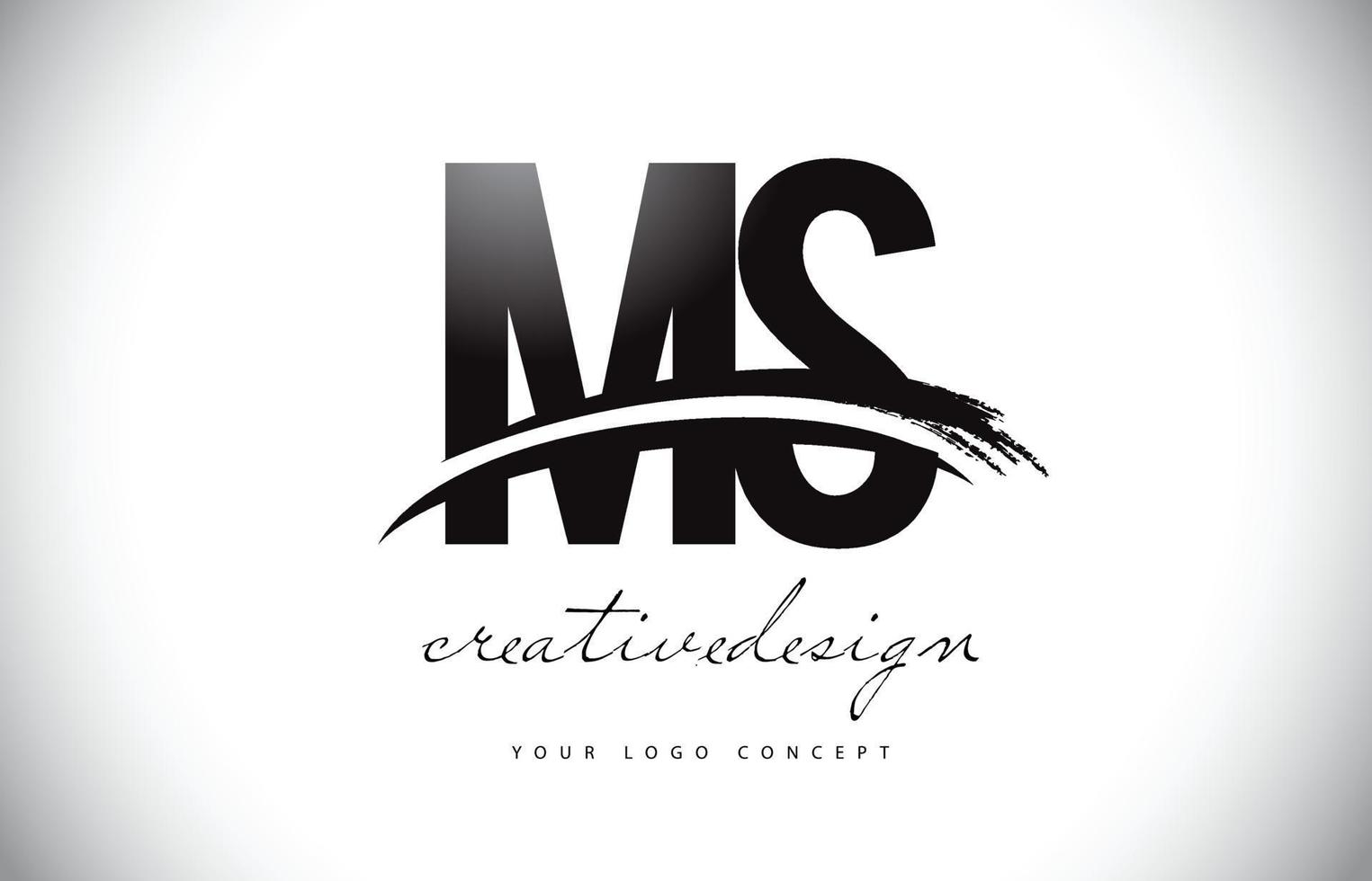 MS M S Letter Logo Design with Swoosh and Black Brush Stroke. vector