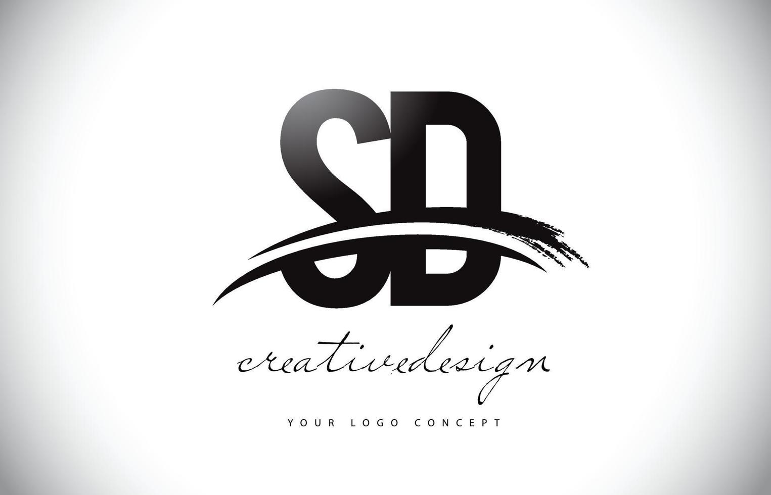 Diseño de logotipo de letra sd sd con swoosh y trazo de pincel negro. vector