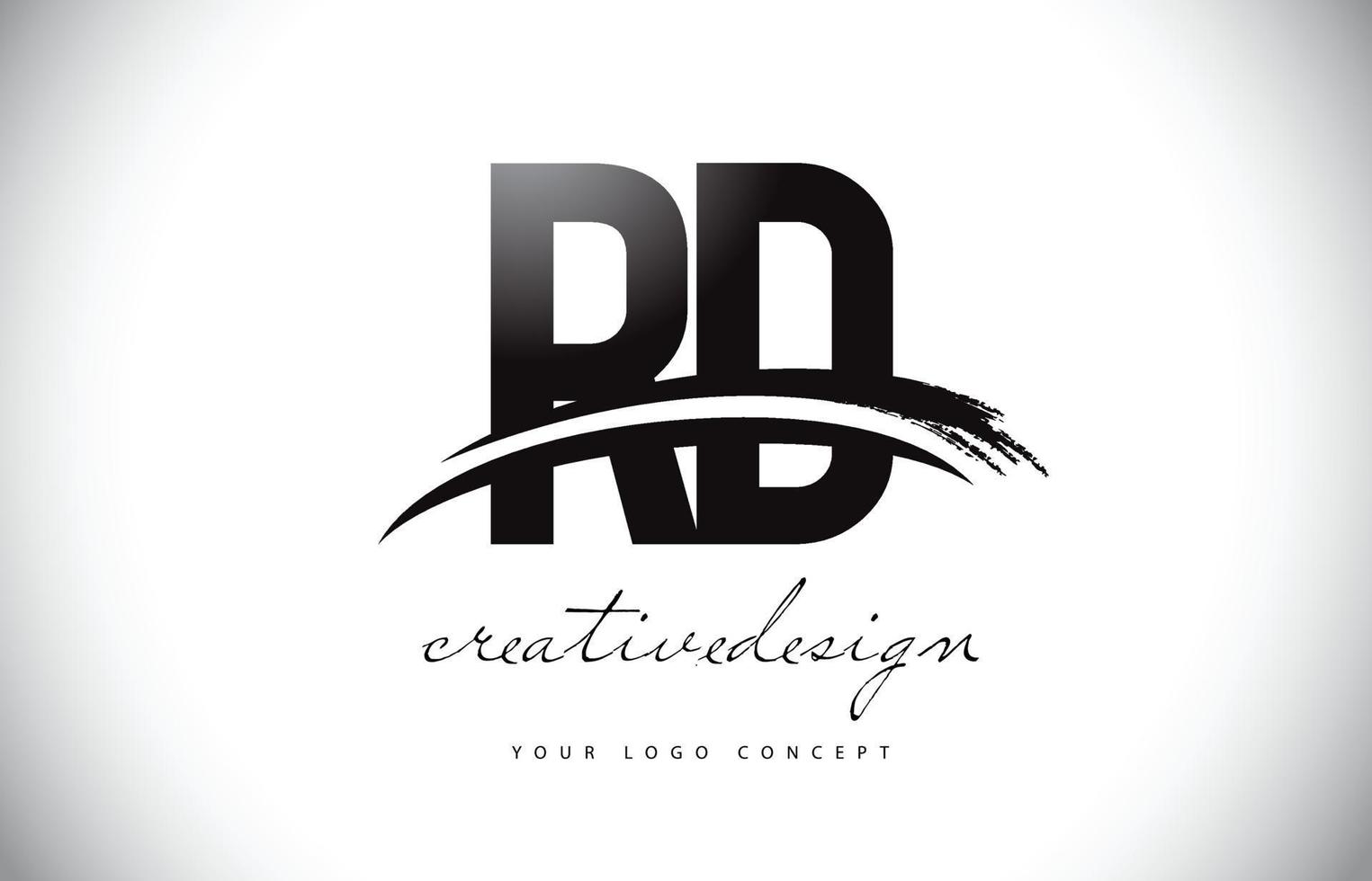 RD R D Letter Logo Design with Swoosh and Black Brush Stroke. vector