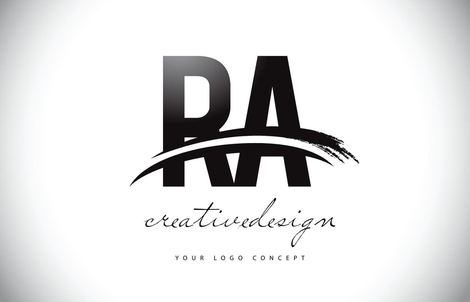 RA R A Letter Logo Design with Swoosh and Black Brush Stroke. vector