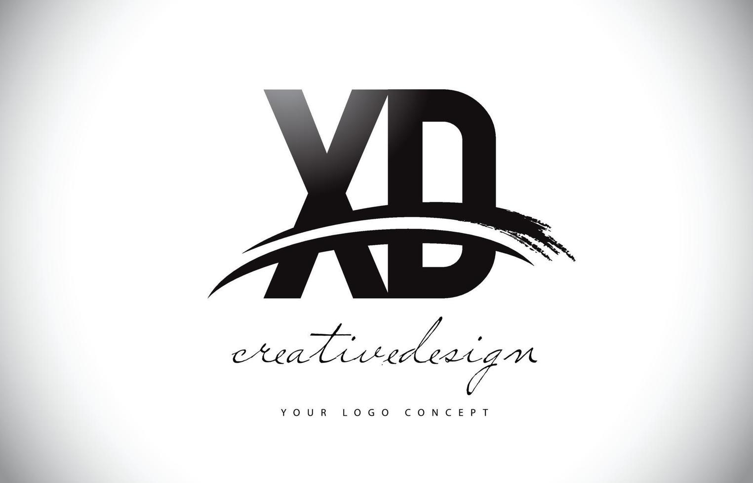 XD X D Letter Logo Design with Swoosh and Black Brush Stroke. vector