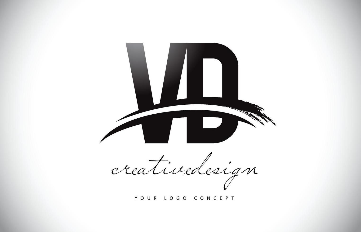 Diseño del logotipo de la letra vd vd con swoosh y trazo de pincel negro. vector