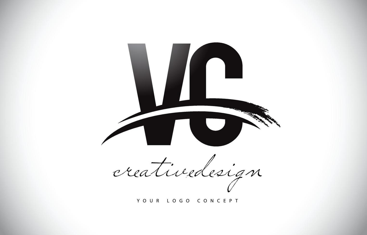 VC V C Letter Logo Design with Swoosh and Black Brush Stroke. vector