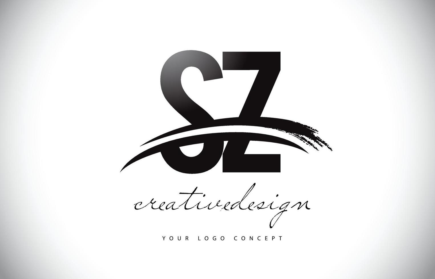 SZ S Z Letter Logo Design with Swoosh and Black Brush Stroke. vector