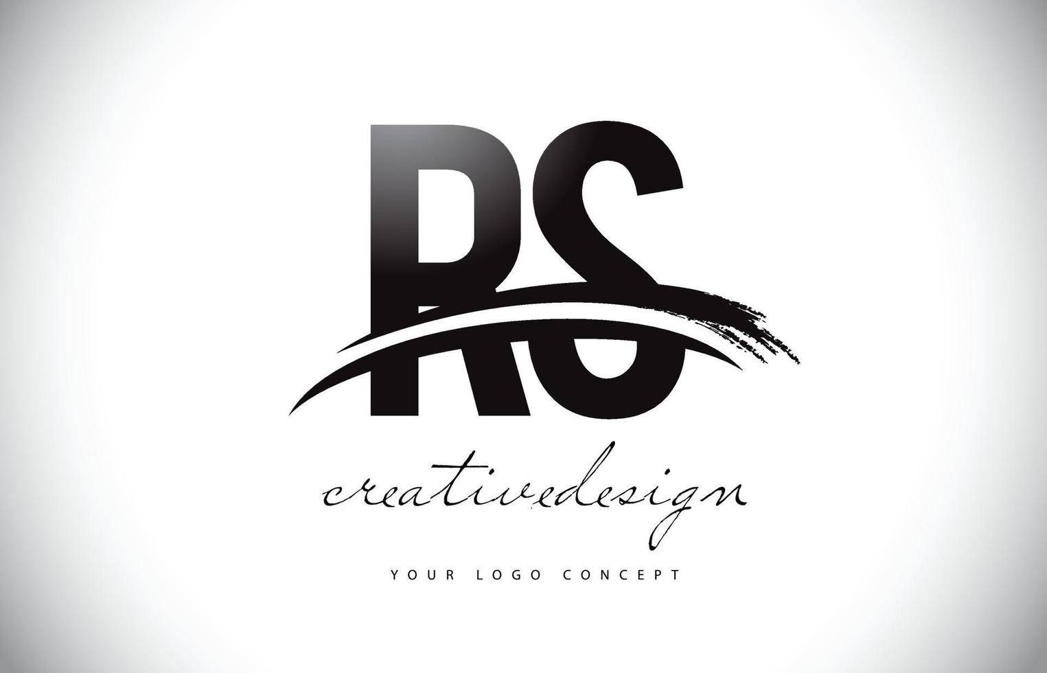 Diseño del logotipo de la letra rs rs con swoosh y trazo de pincel negro. vector