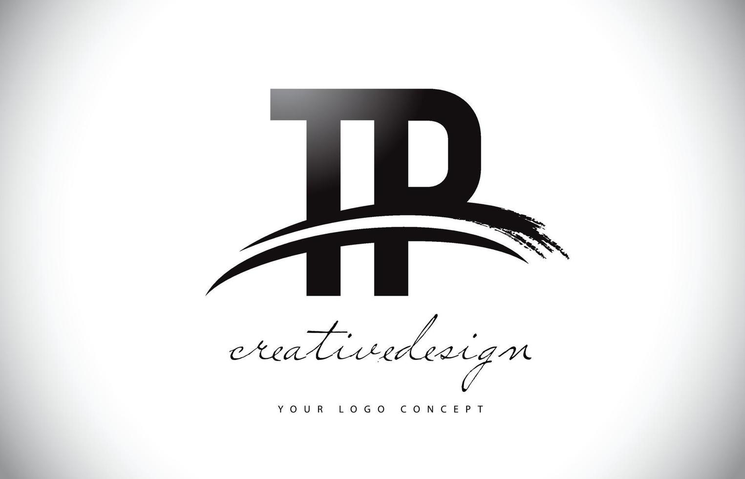 TP T P Letter Logo Design with Swoosh and Black Brush Stroke. vector