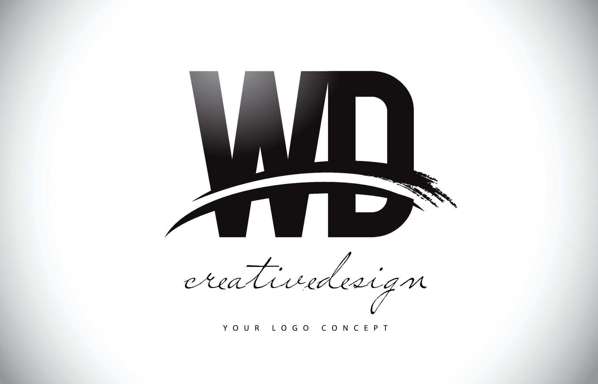 Wd W D Letter Logo Design With Swoosh And Black Brush Stroke Vector Art At Vecteezy