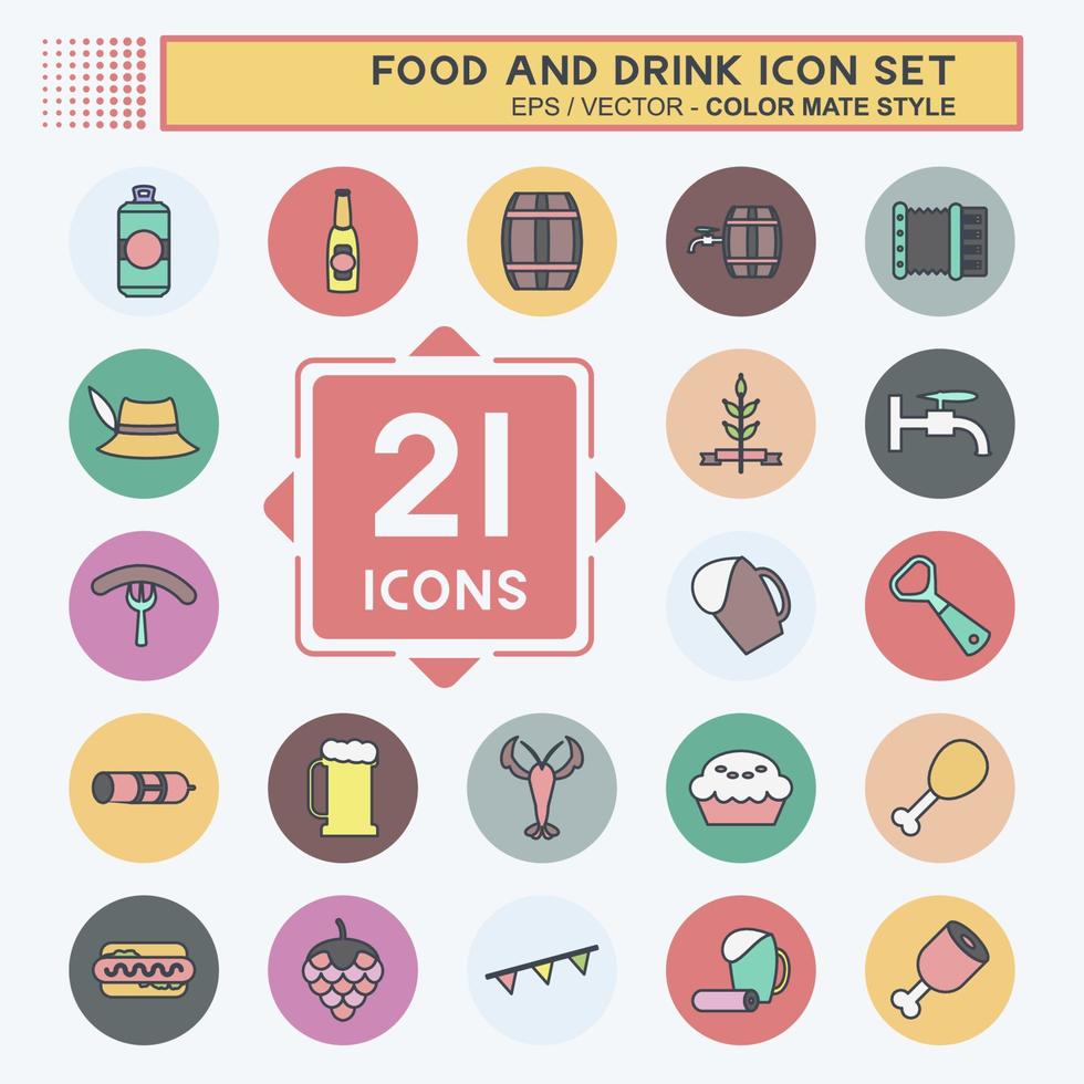 Food and Drink Icon Set in trendy color mate style isolated on soft blue background vector
