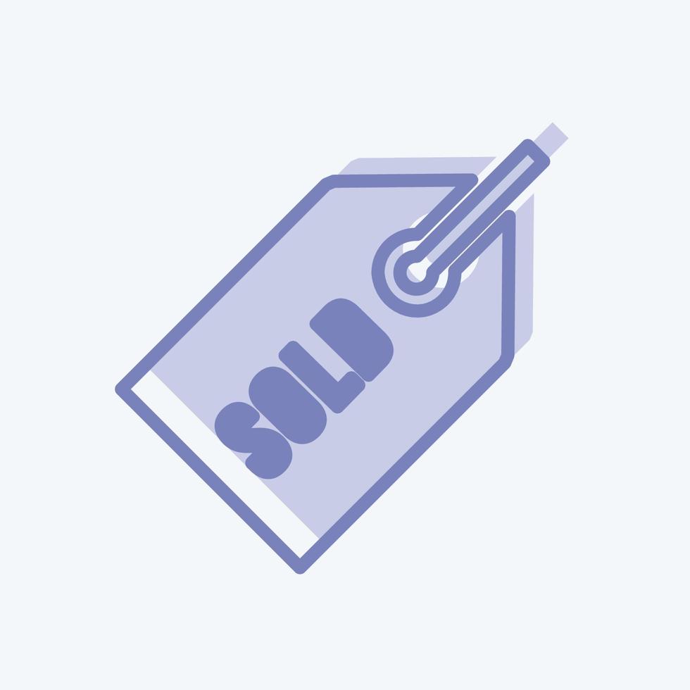 icono de etiqueta vendida en un moderno estilo de dos tonos aislado en un fondo azul suave vector