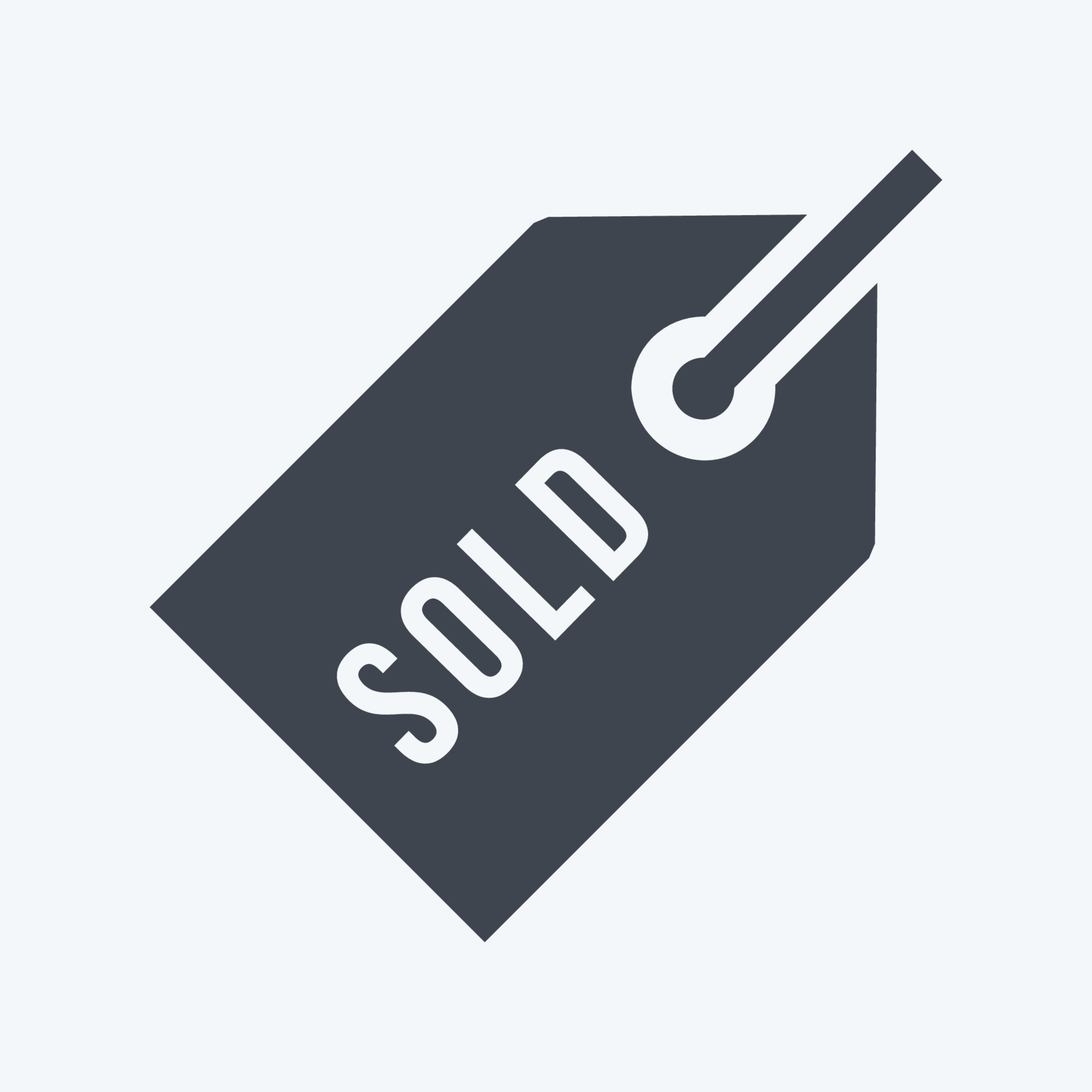 Sold Tag Icon in trendy glyph style isolated on soft blue background