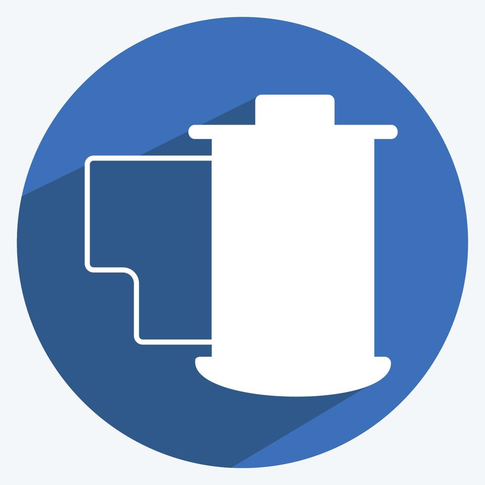 Film Reel Icon in trendy long shadow style isolated on soft blue background vector