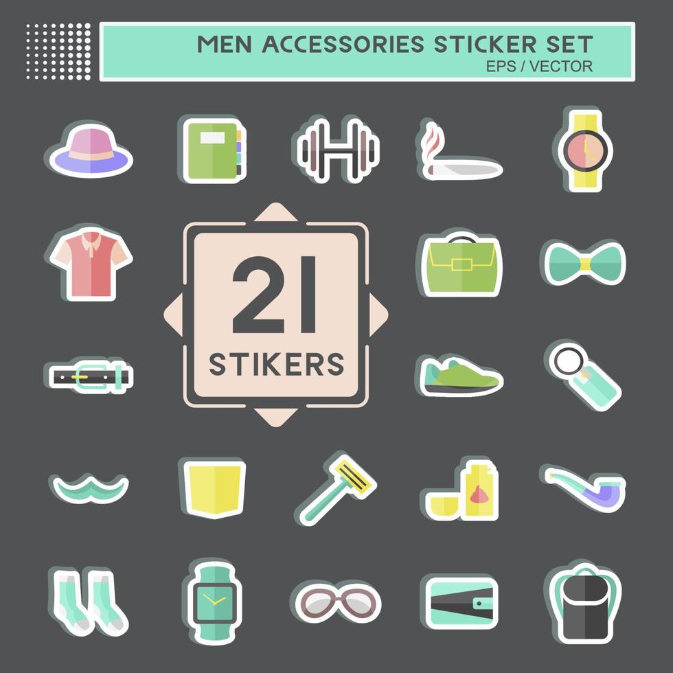 Men Accessories Sticker Set in trendy isolated on black background vector