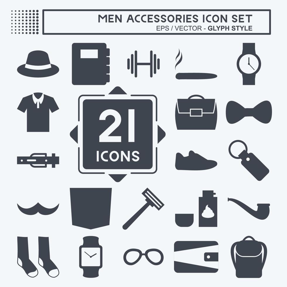Men Accessories Icon Set in trendy glyph style isolated on soft blue background vector