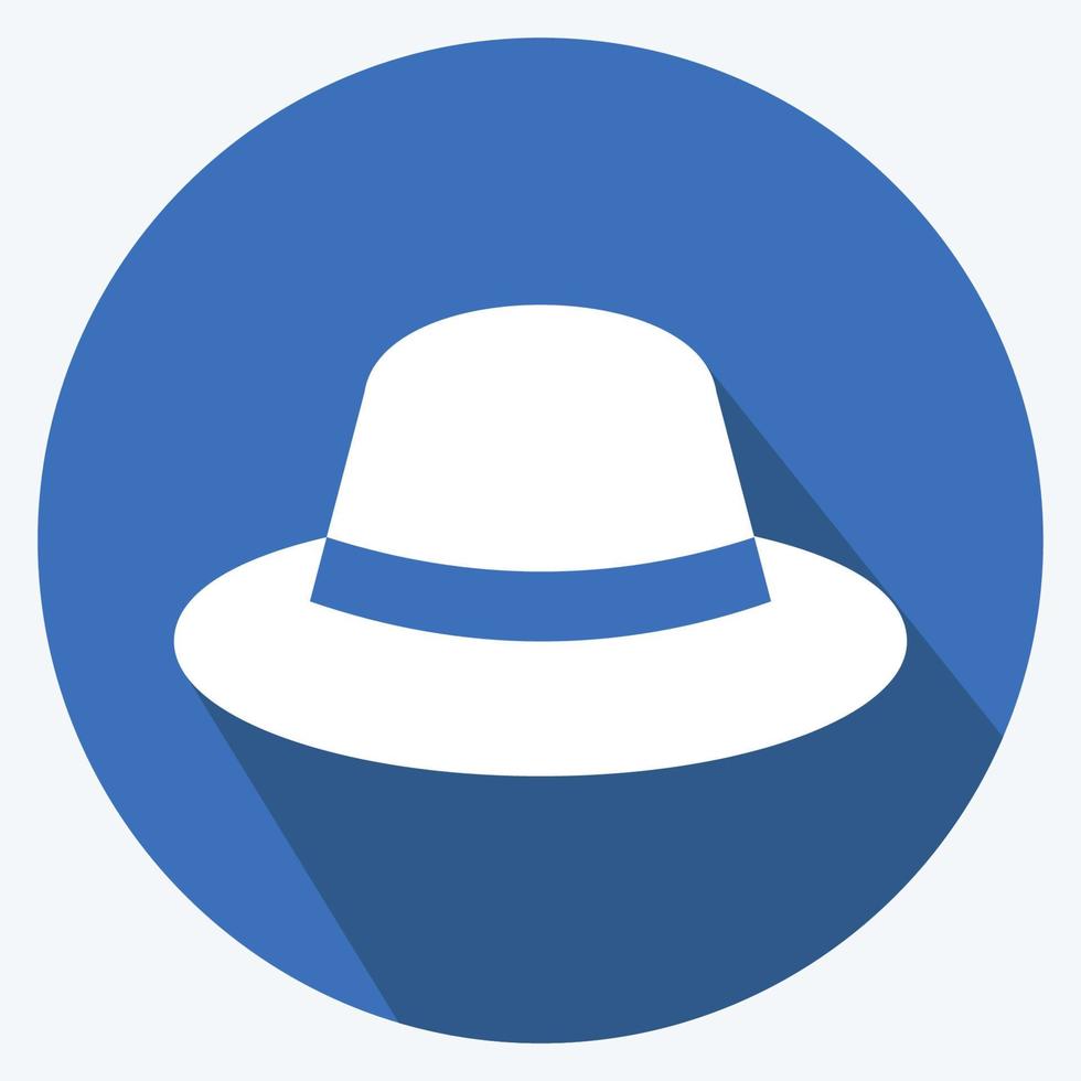 icono de sombrero en el moderno estilo de sombra larga aislado sobre fondo azul suave vector