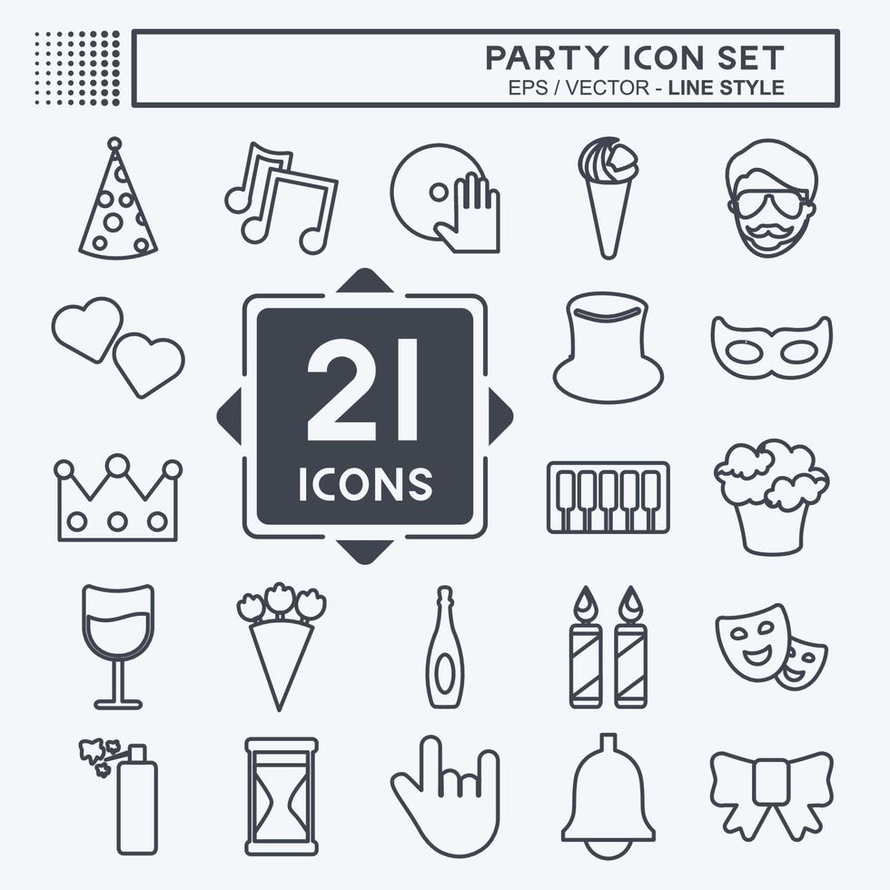 Party Icon Set in trendy line style isolated on soft blue background vector