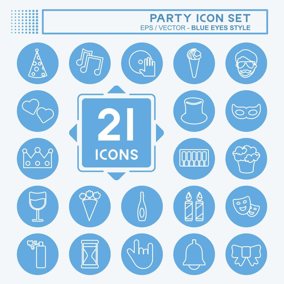 Party Icon Set in trendy blue eyes style isolated on soft blue background vector