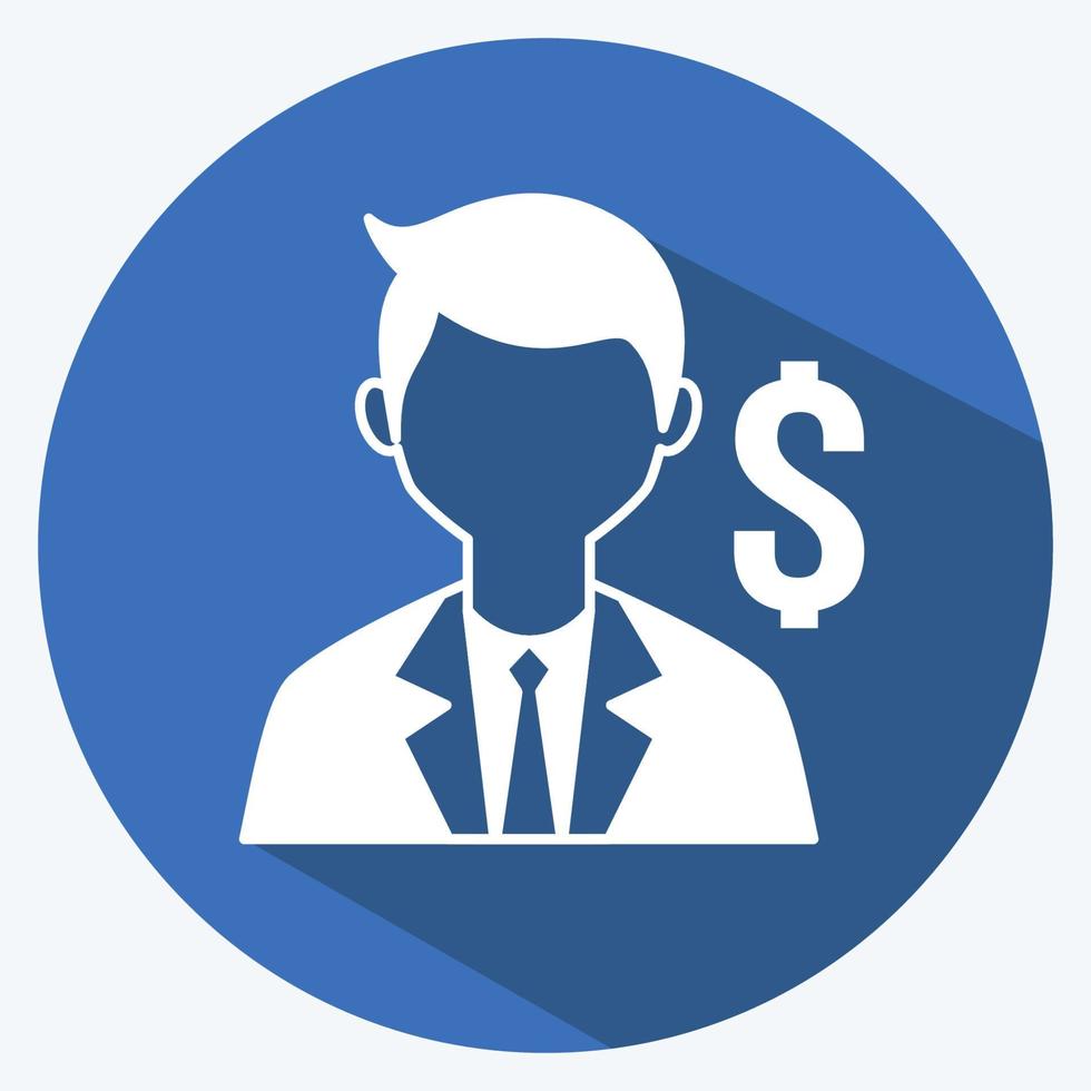 Banker Icon in trendy long shadow style isolated on soft blue background vector
