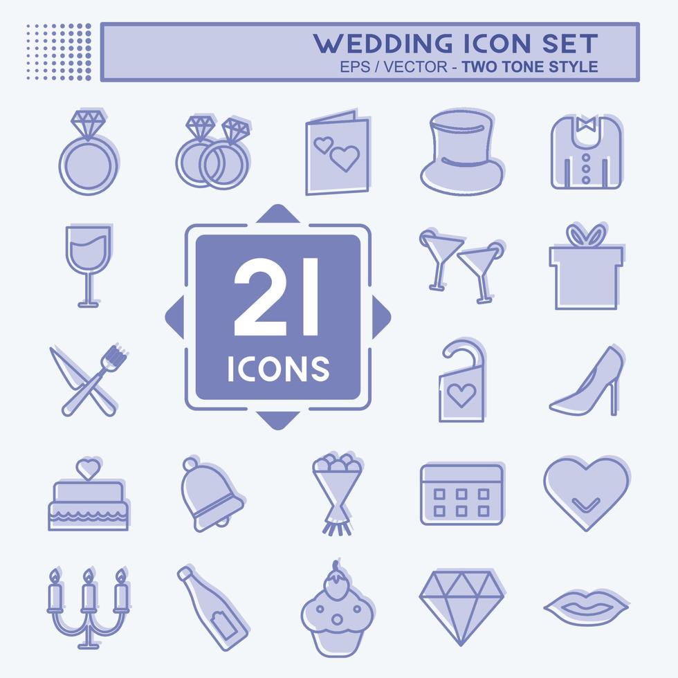 Wedding Icon Set in trendy two tone style isolated on soft blue background vector