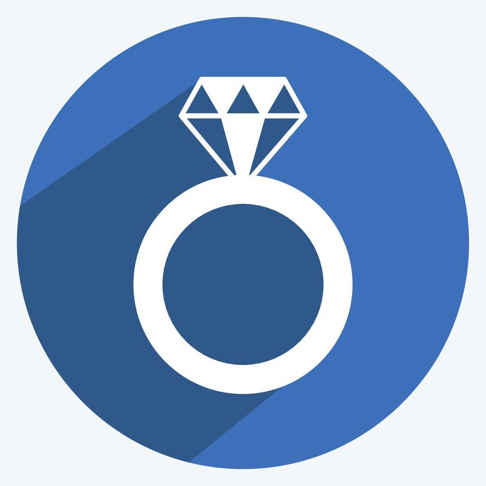 icono de anillo de diamantes en estilo moderno de sombra larga aislado en fondo azul suave vector