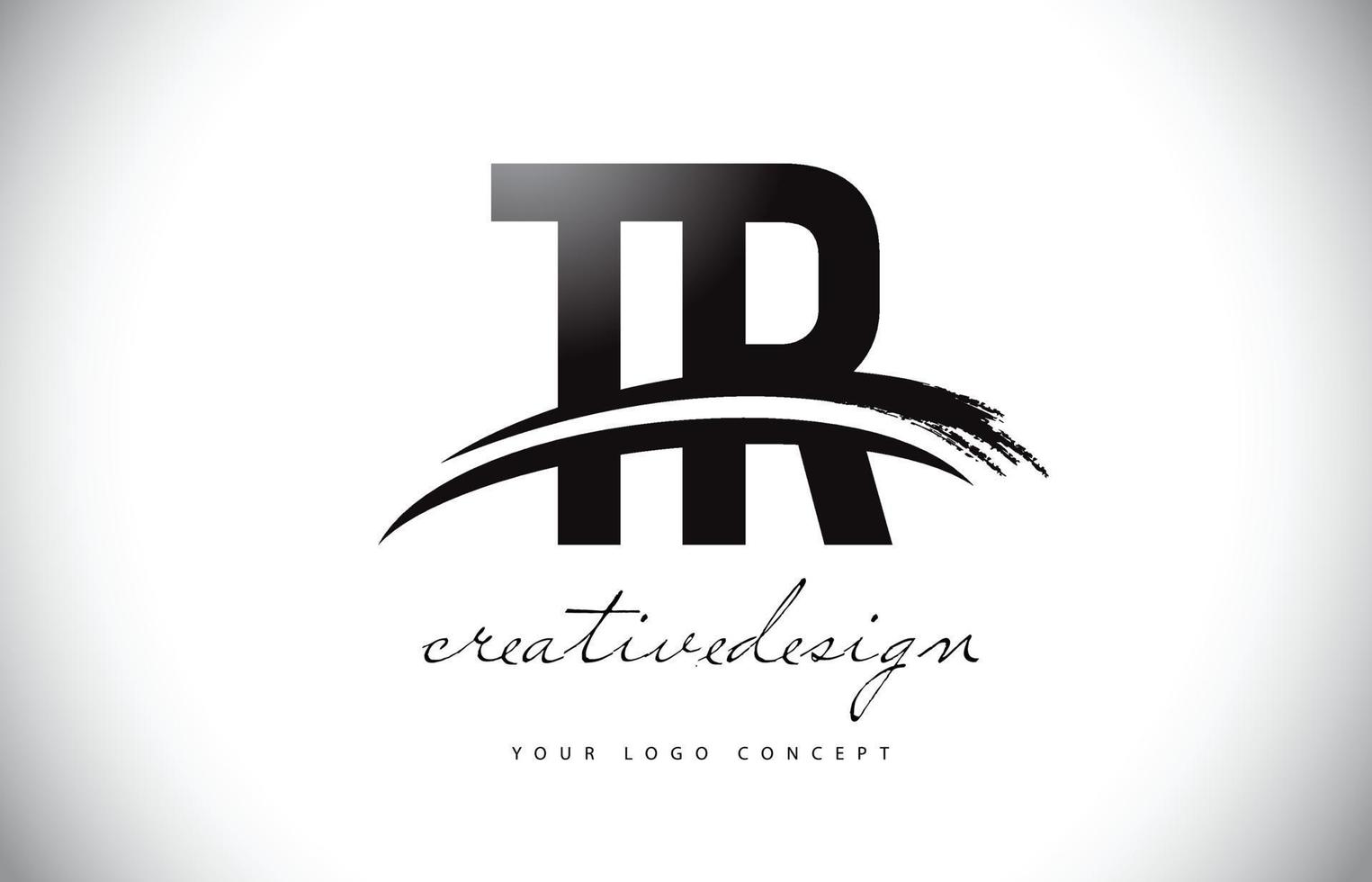 TR T R Letter Logo Design with Swoosh and Black Brush Stroke. vector