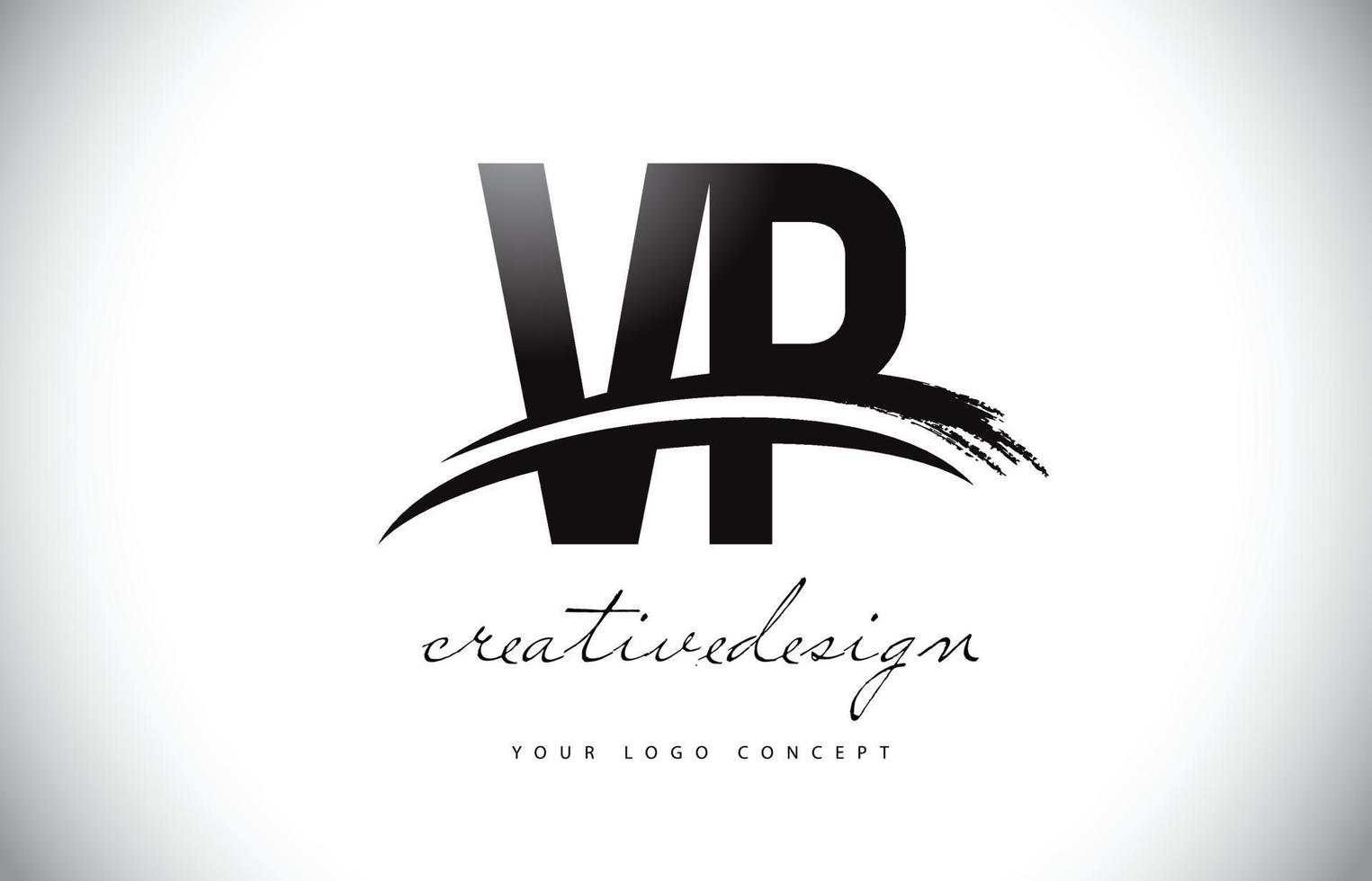 Diseño de logotipo de letra vp vp con swoosh y trazo de pincel negro. vector