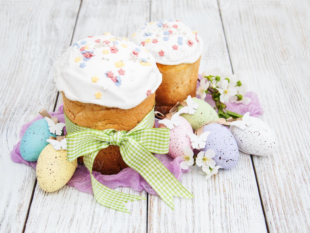 Easter bread and eggs photo