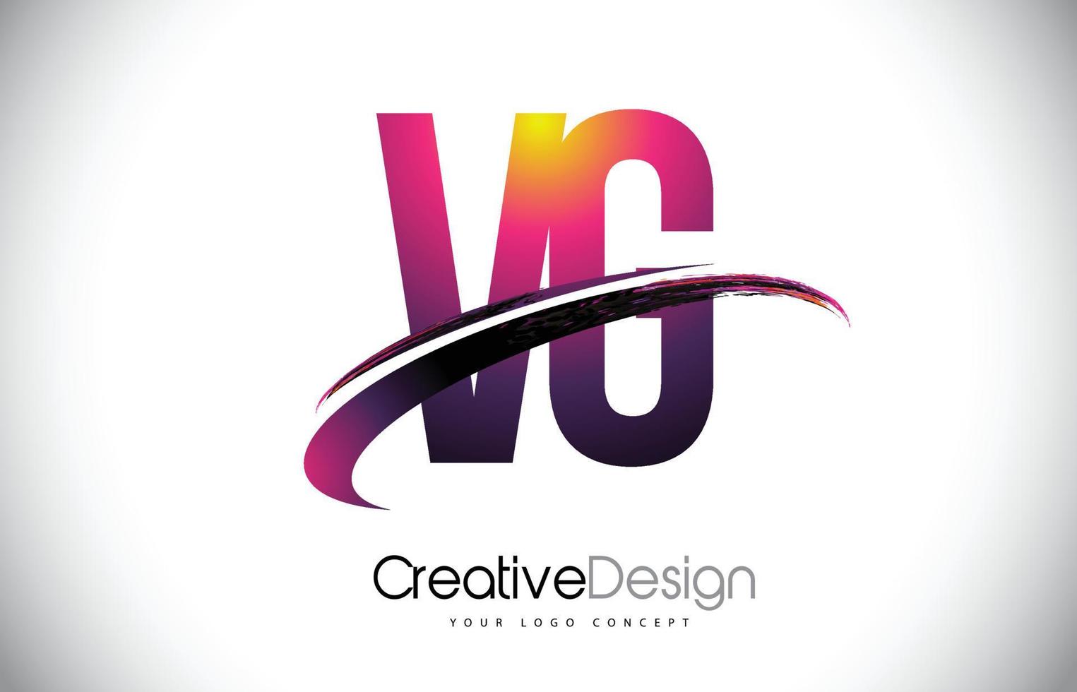 logotipo de letra púrpura vg vg con diseño de swoosh. logotipo vectorial de letras modernas magenta creativas. vector