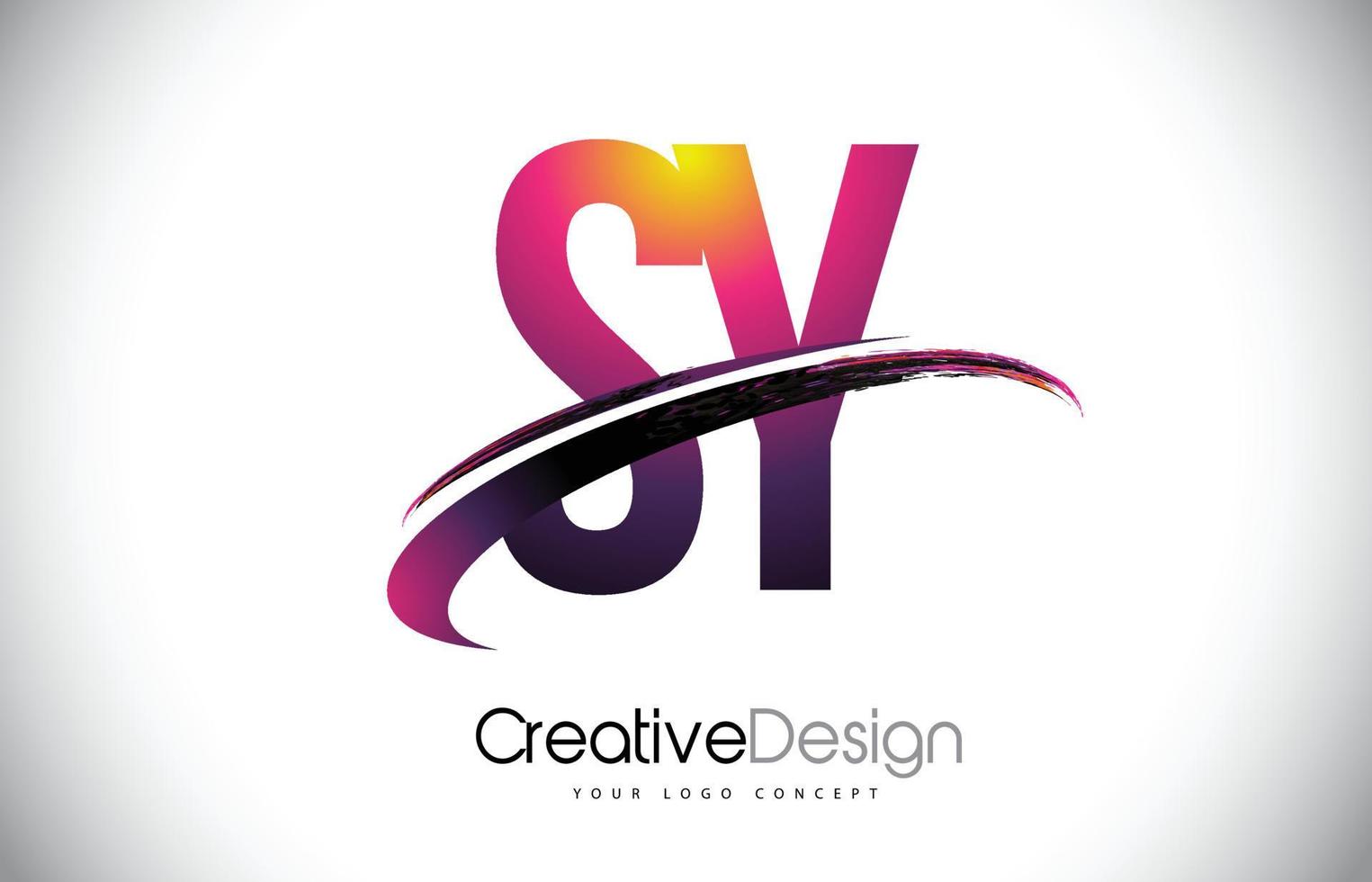 SY S Y Purple Letter Logo with Swoosh Design. Creative Magenta Modern Letters Vector Logo.