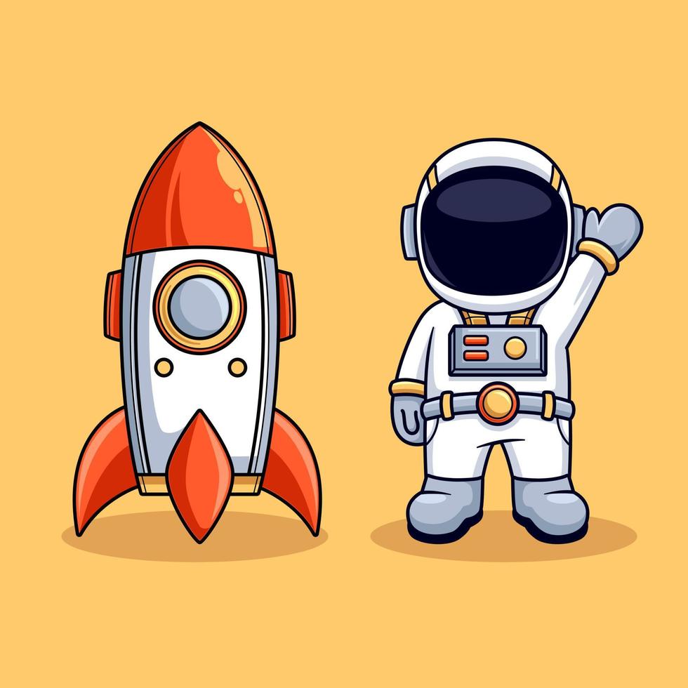 astronauta y cohete mascota linda ilustración vectorial vector