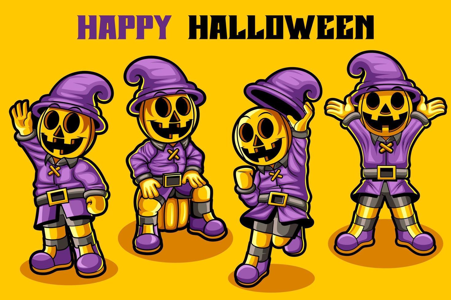 plantilla de ilustración de vector de personaje de mascota de conjunto de halloween