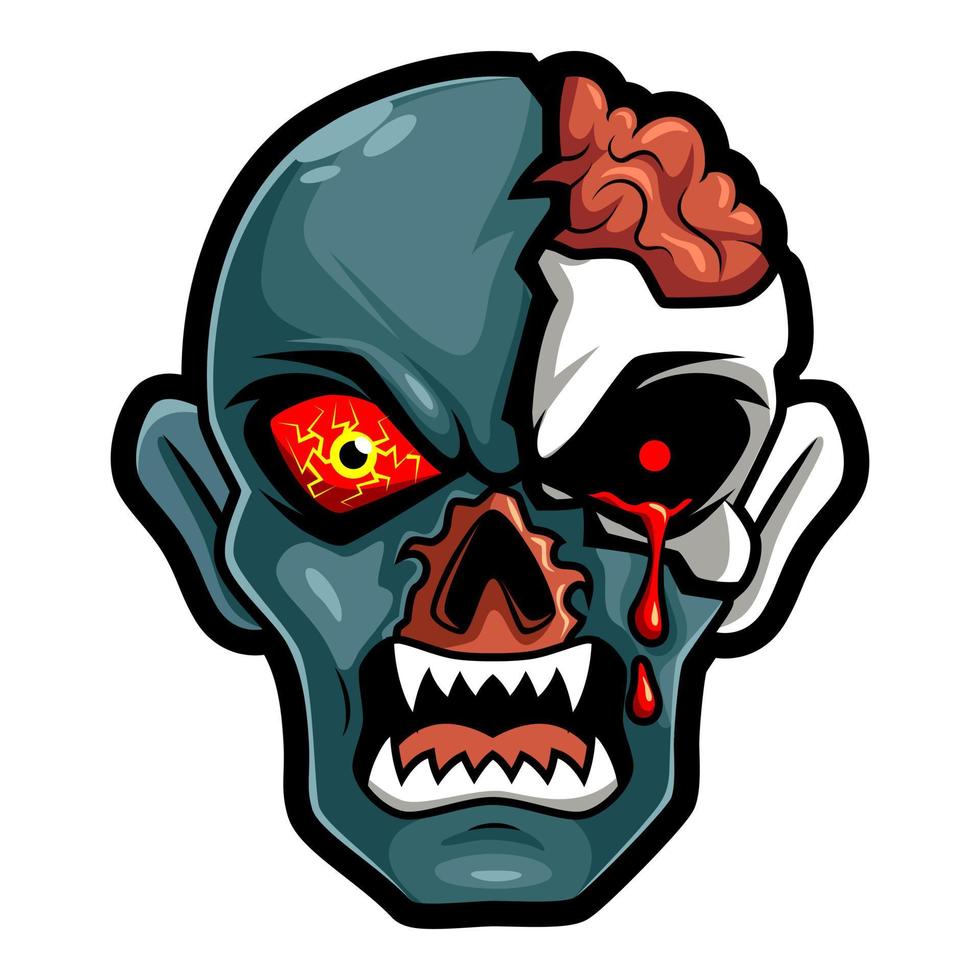 cabeza zombie aterrador enojado, mascota esports logo vector ilustración