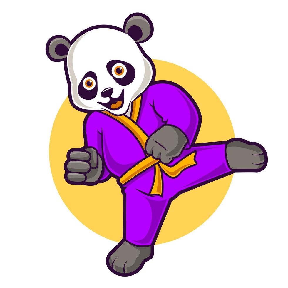 cute panda karate, funny mascot vector illustration