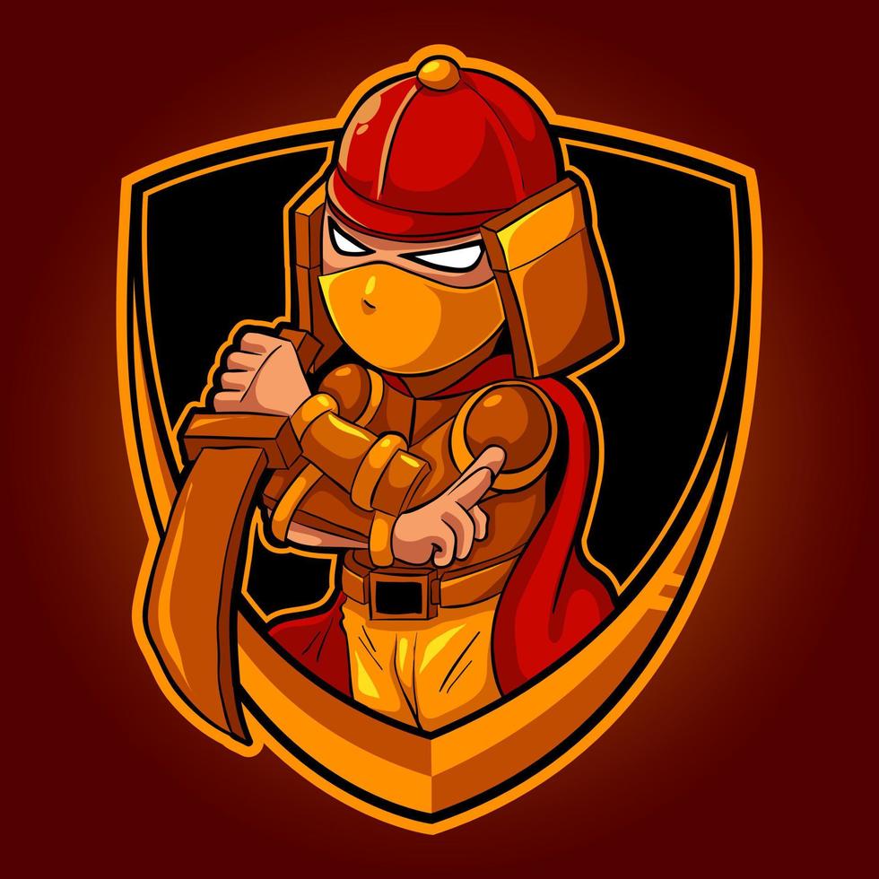 chibi ninja samurai, mascota esports logo vector ilustración