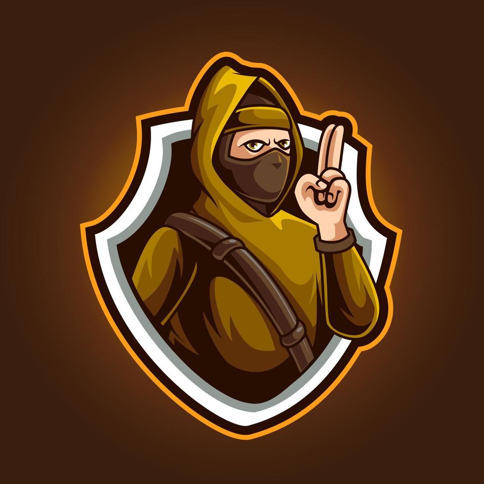 mascota ninja, ilustración de logotipo para equipo de esport y streamer vector