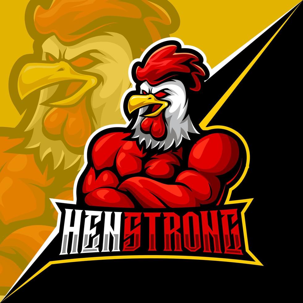 gallina fuerte, mascota esports logo vector ilustración