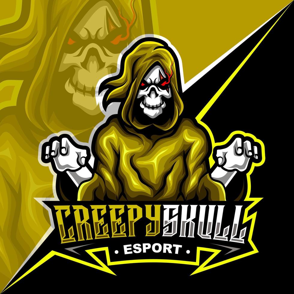 creepy skull sinister, mascot esports logo vector illustration