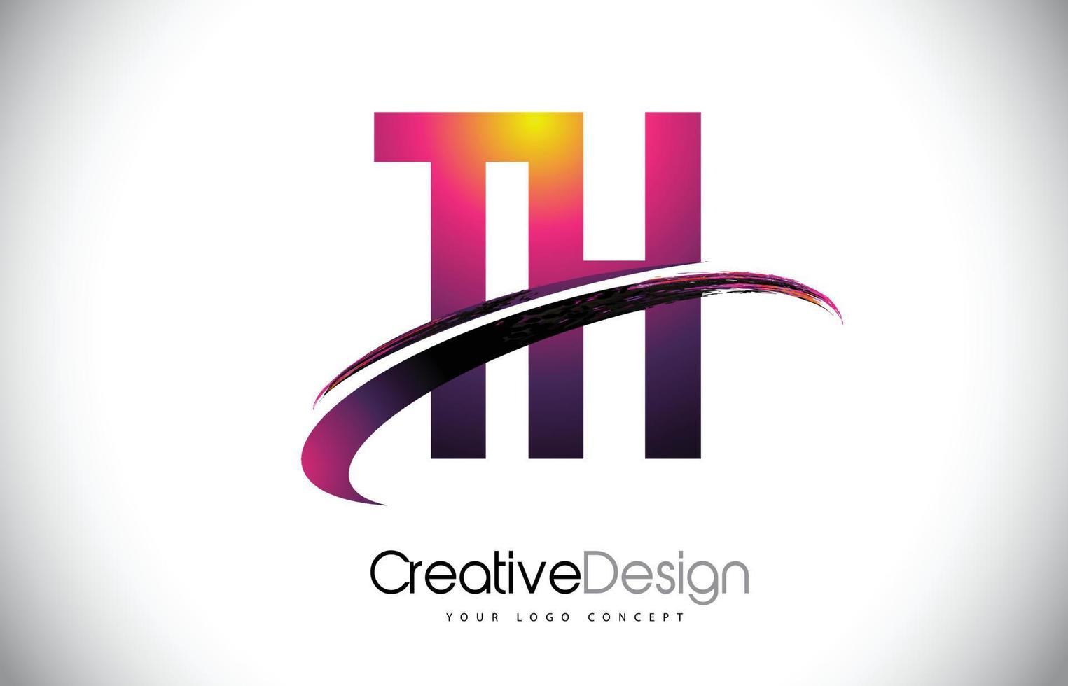 TH T H Purple Letter Logo with Swoosh Design. Creative Magenta Modern Letters Vector Logo.