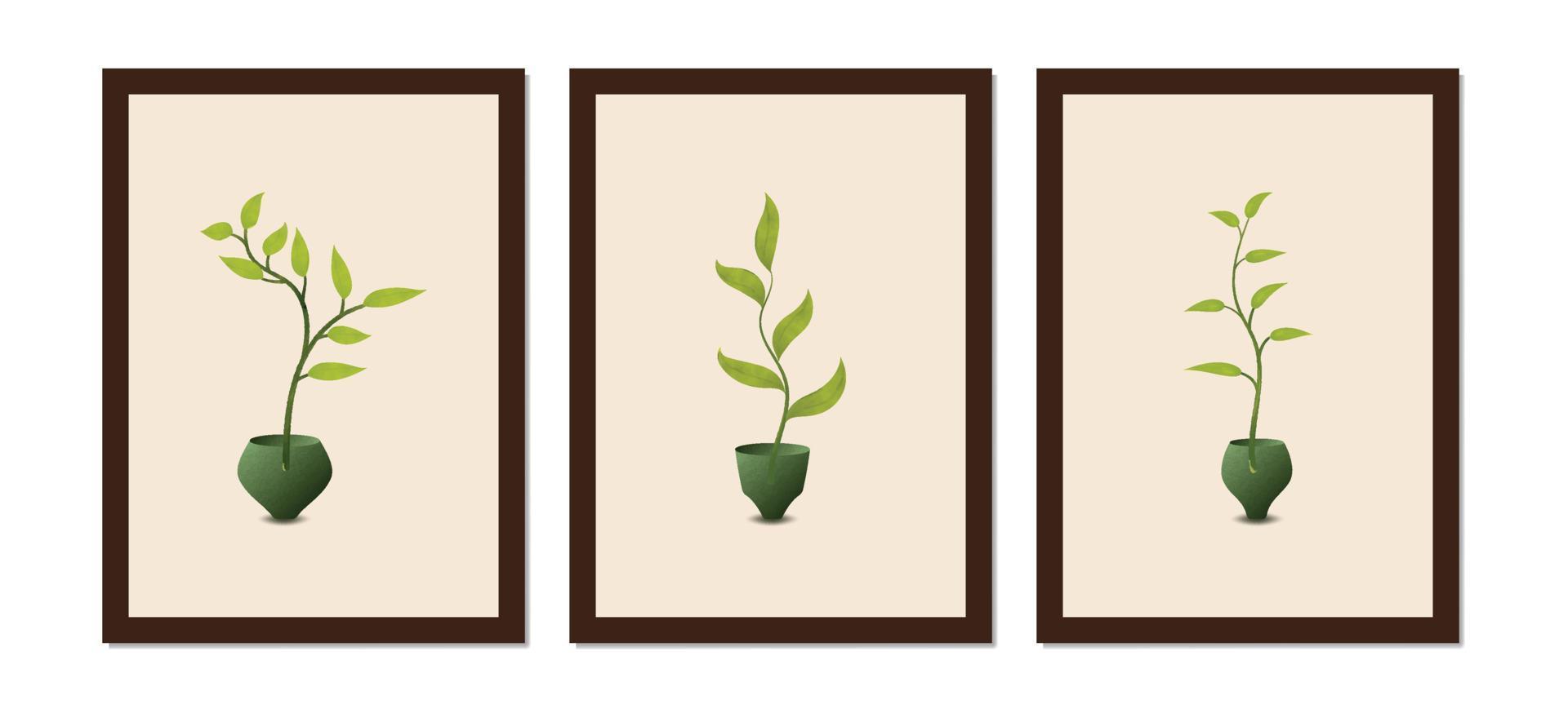 set of botanical Mid century modern minimalist art vector