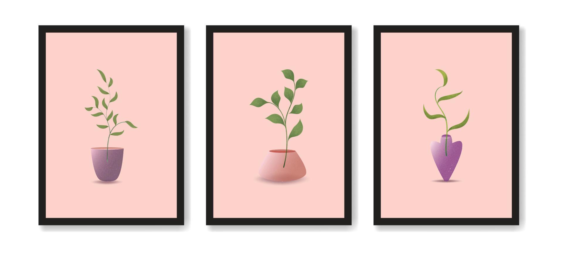 set of floral Mid century modern minimalist art vector